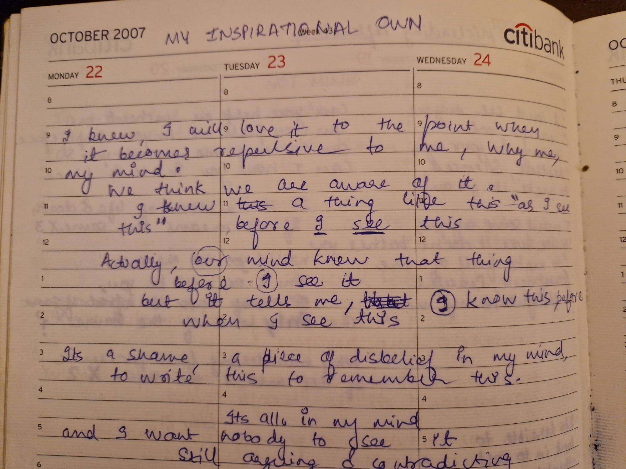 Handwritten poem in a diary